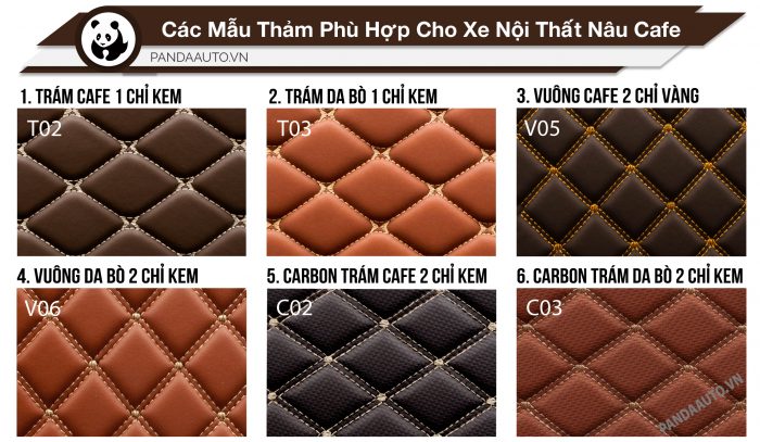 Bảng mẫu thảm lót sàn phù họp với màu nội thất cafe